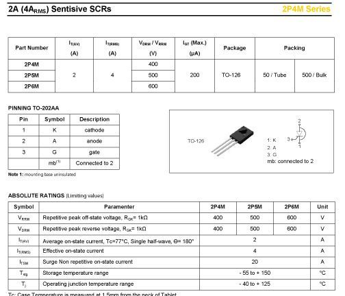 可控硅 晶闸管 2P4M TO-126