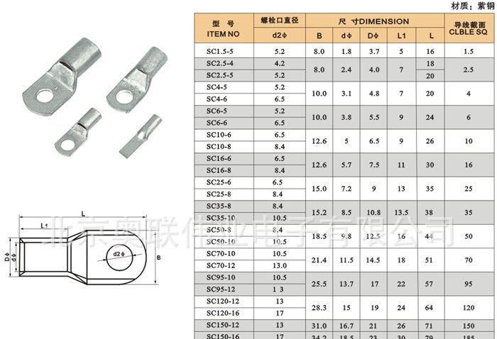 凯士通窥口铜接线端头(dtga型)/窥口o型端子/窥口铜鼻子