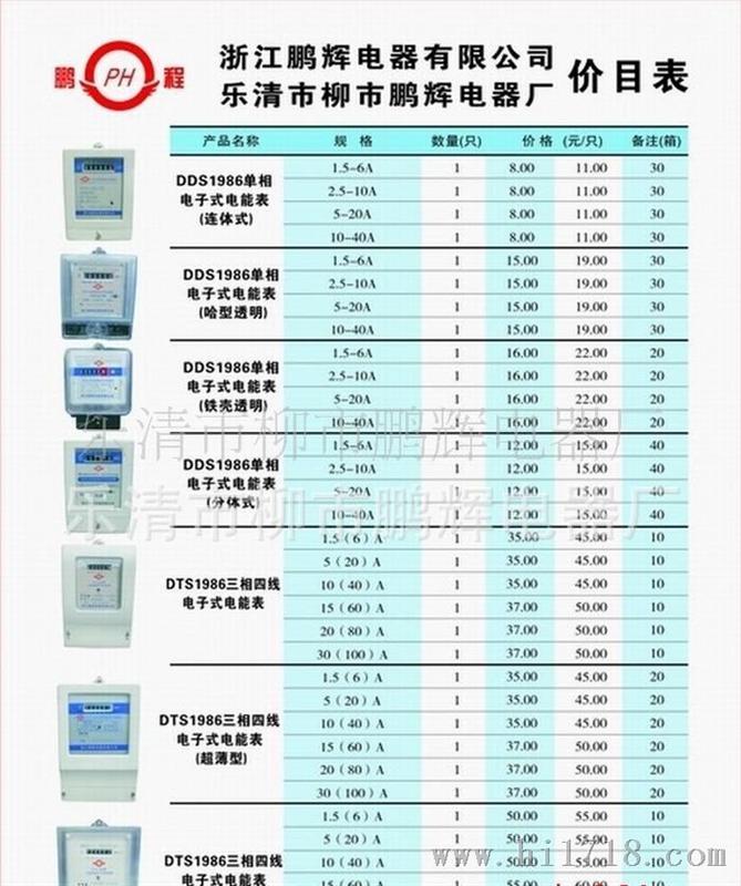 单相电表，单相电子式电能表，浙江鹏辉电器有限公司DDS1986型