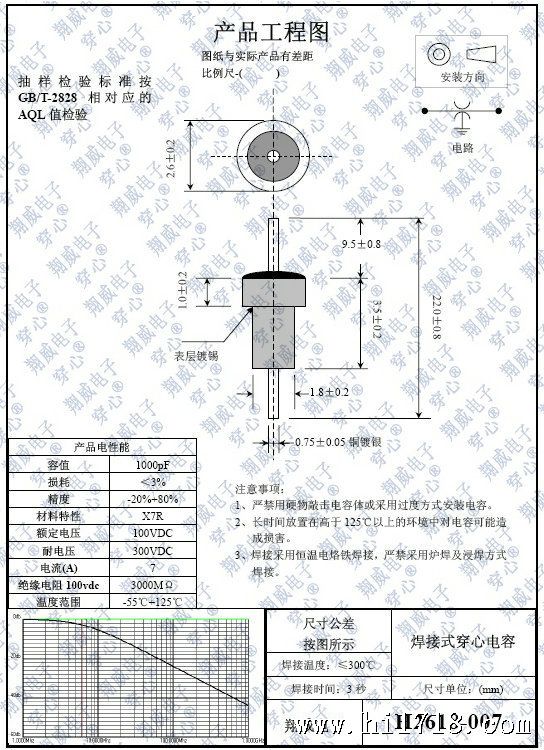 xwh2618-007/贯穿电容 焊接式穿心电容