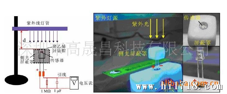 wt-60 传感器 (插件式) 的传感特性测量示意图及实物照片