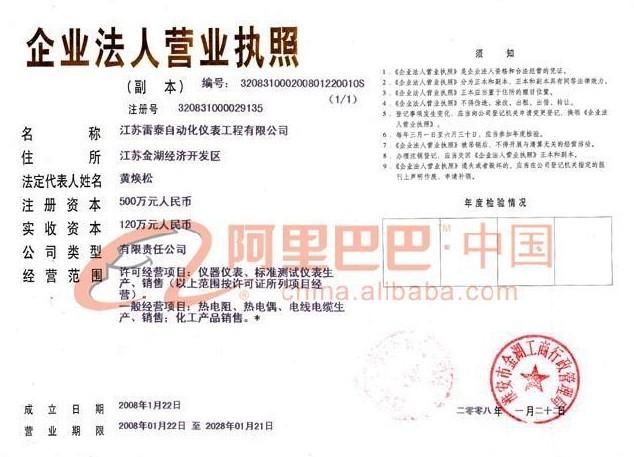 江苏雷泰自动化仪表（厂）工程有限公司