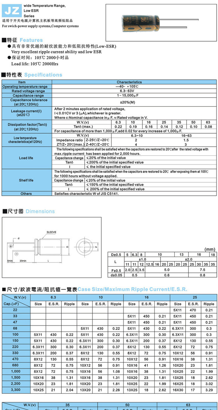 供应台湾GSK高频低阻JZ系列铝电解电容