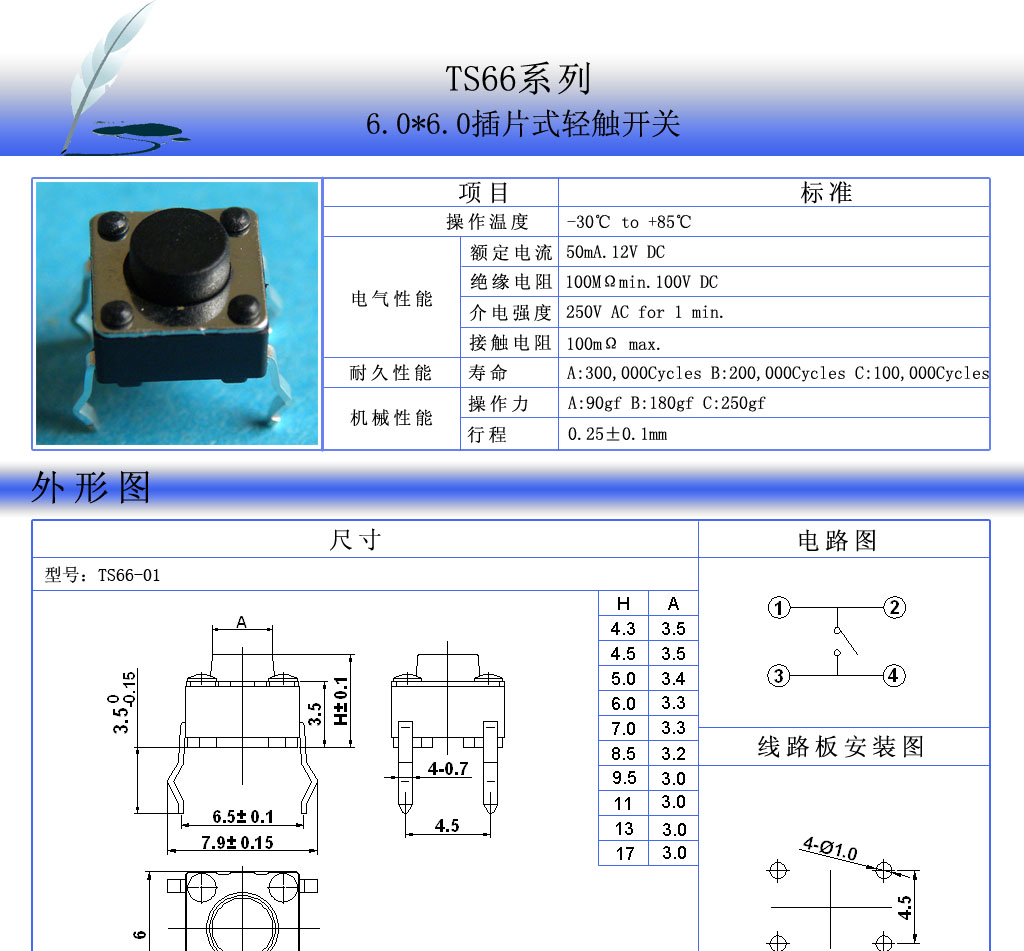 供应环保轻触开关