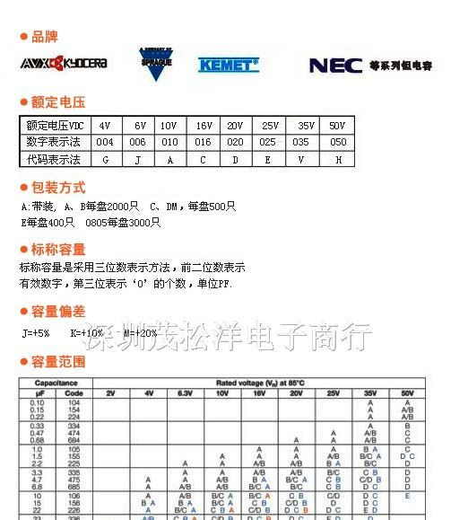 供应AVX钽电容