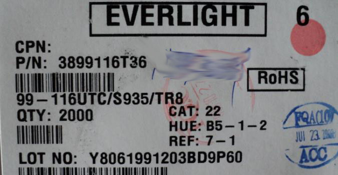 供应LED发光二极管 EVERLIGHT:99-116UTC/S935/TR8