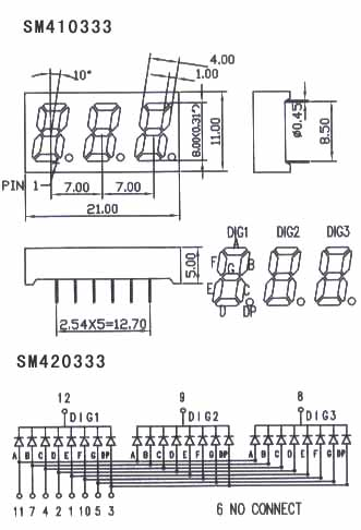 供应LED数码管SM410333-LED三排管