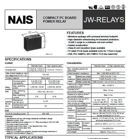 供应松下大功率继电器JW2SN-DC12V