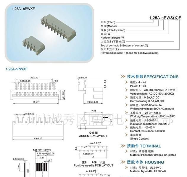 FFC/FPC扁平电缆连接器1.25 4-40