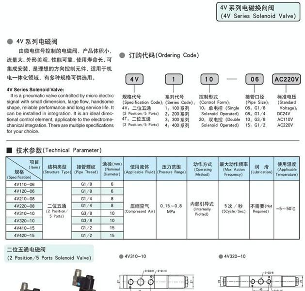 供应4V310-10电磁换向阀