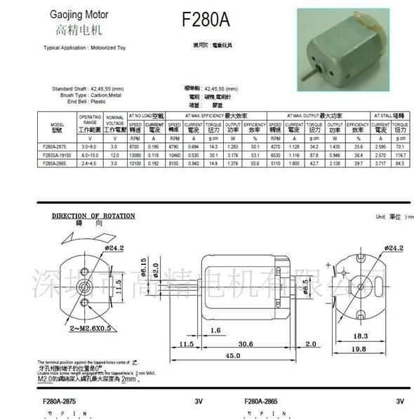 F280A系列微型直流马达电机