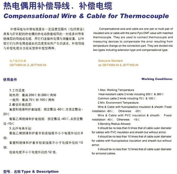 热电偶用补偿导线及补偿电缆