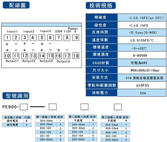 PE900多组输出直流信号隔离转换器