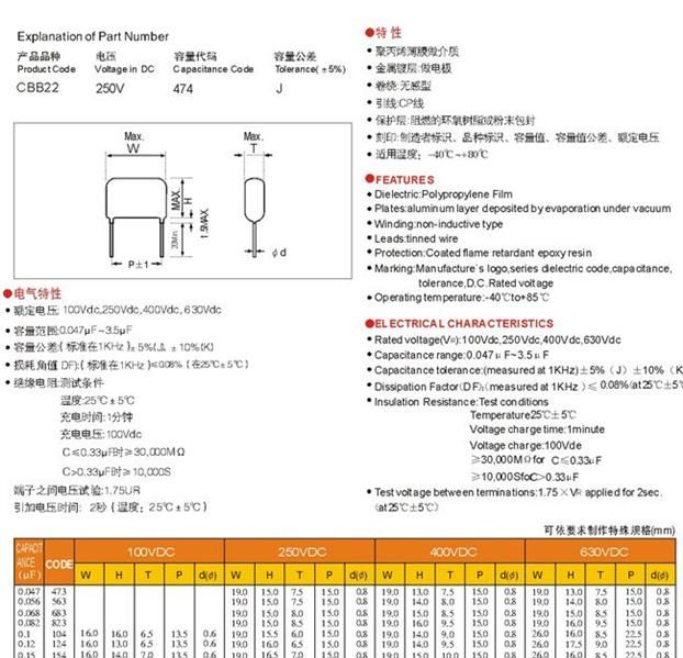 CBB21&amp;CBB22金属化聚丙烯薄膜电容器