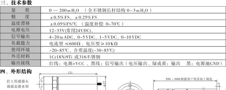 供应PS系列投入式液体传感器