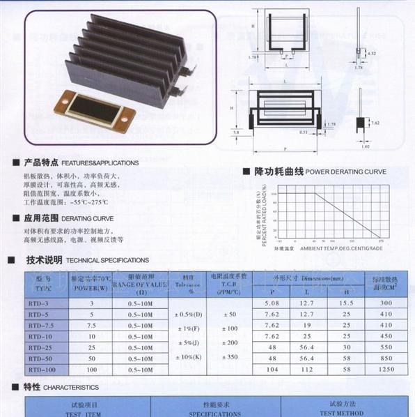 供应RTD系列铝板厚膜高功率电阻