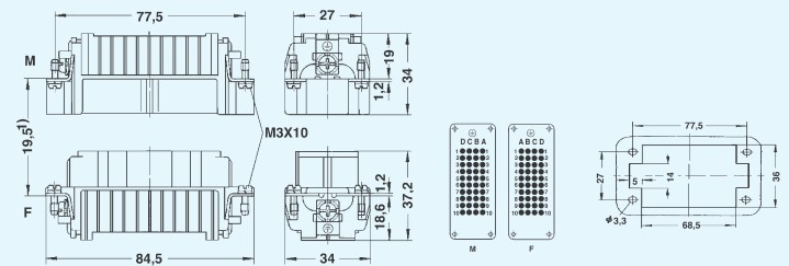 HD-040-M/F矩形连接器WAIN重载连接器