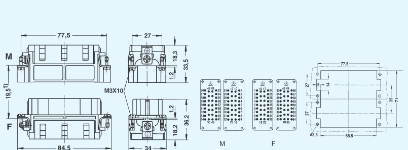HEE-064-M/F矩形连接器WAIN重载连接器