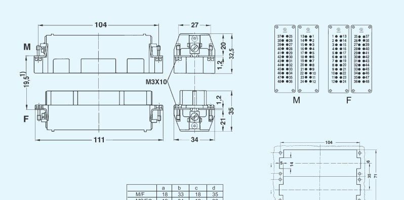 HE-048-M重载连接器WAIN矩形连接器HE-048-F