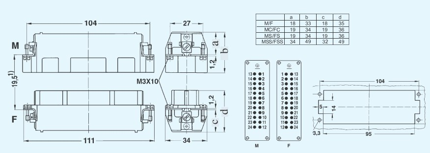 HE-024-M重载连接器WAIN矩形连接器HE-024-F