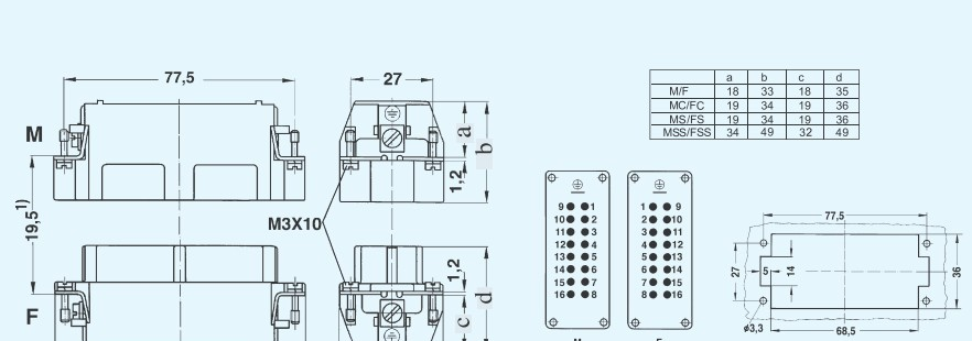 HE-016-M重载连接器WAIN矩形连接器HE-016-F