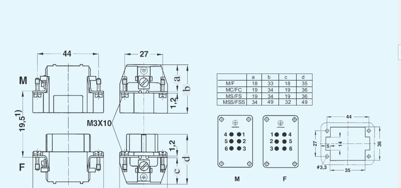 HE-006-M重载连接器HE-006-F矩形连接器