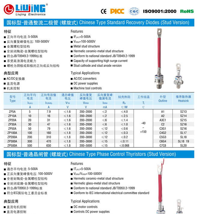 供应螺旋型整流二极管 ZP50A1600V