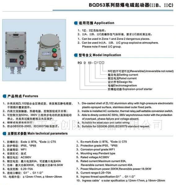 供应BQD53系列防爆电磁起动器(ⅡB、ⅡC)