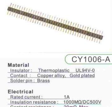 圆孔单排排针 CY1005-A间距1.788MM 