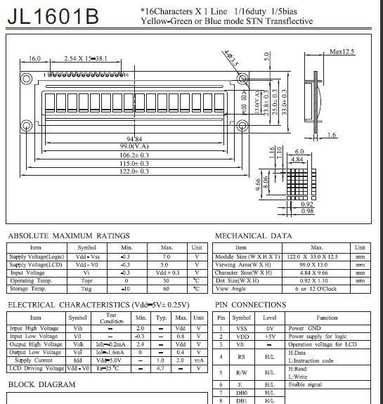 供应1601LCM液晶屏 JL1601B字符点阵液