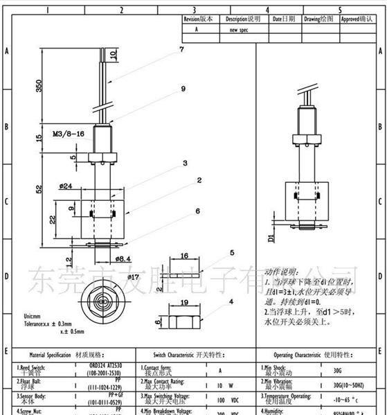 小型浮球液位开关/加湿器浮子开关/水位感应开关