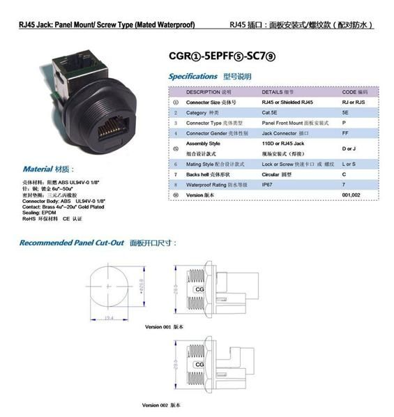供应防水RJ45屏蔽插座-螺纹款