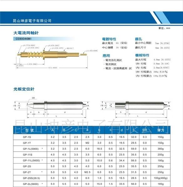 高频同轴测试探针、定位针（PIN）