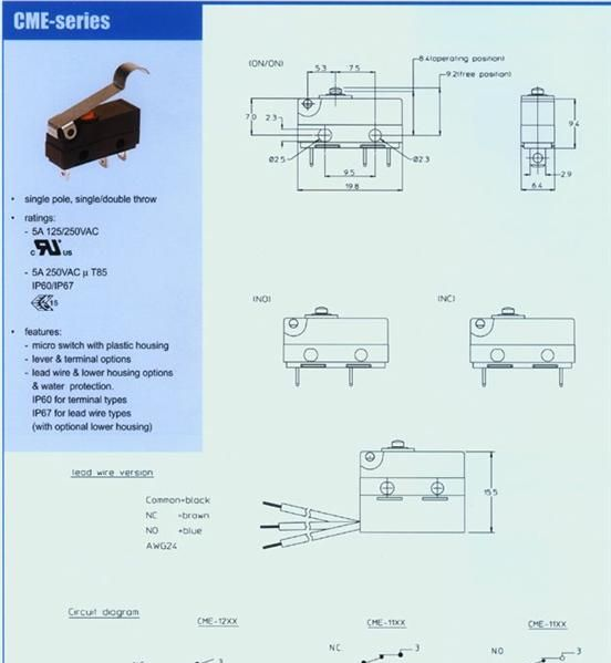 个人护理品微动开关CME、IP67防尘防水微动开关