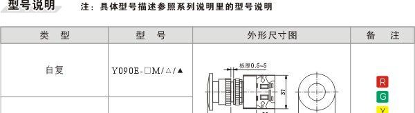 供应按钮开关、浙江红波蘑菇按钮、Y090按钮