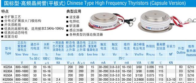 供应高频晶闸管KG200A1600V