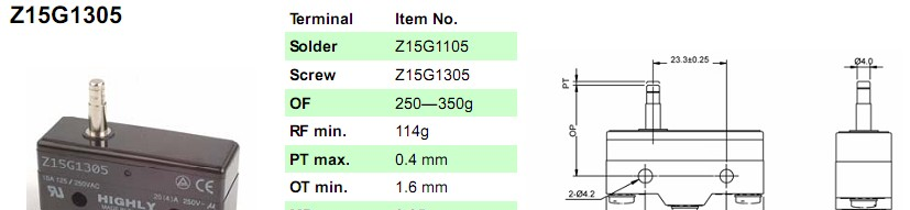 原装HIGHLY全系列产品微动开关Z15G1305