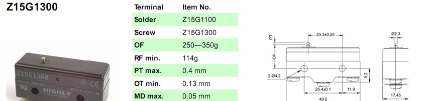HIGHLY全系列产品微动开关Z15G1300