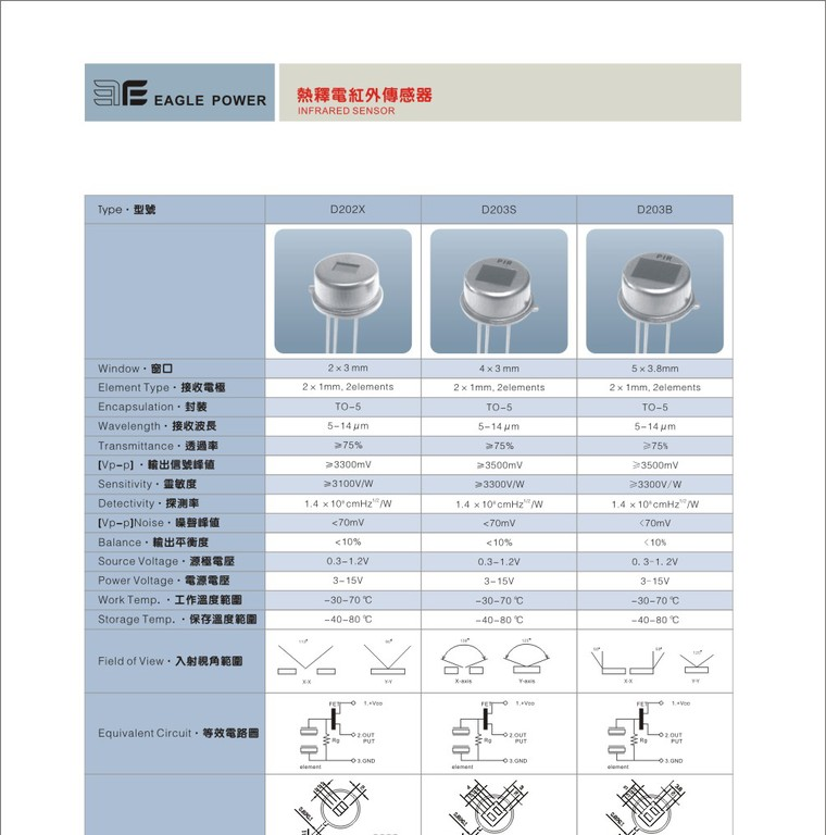 供应D203B热释电红外线传感器