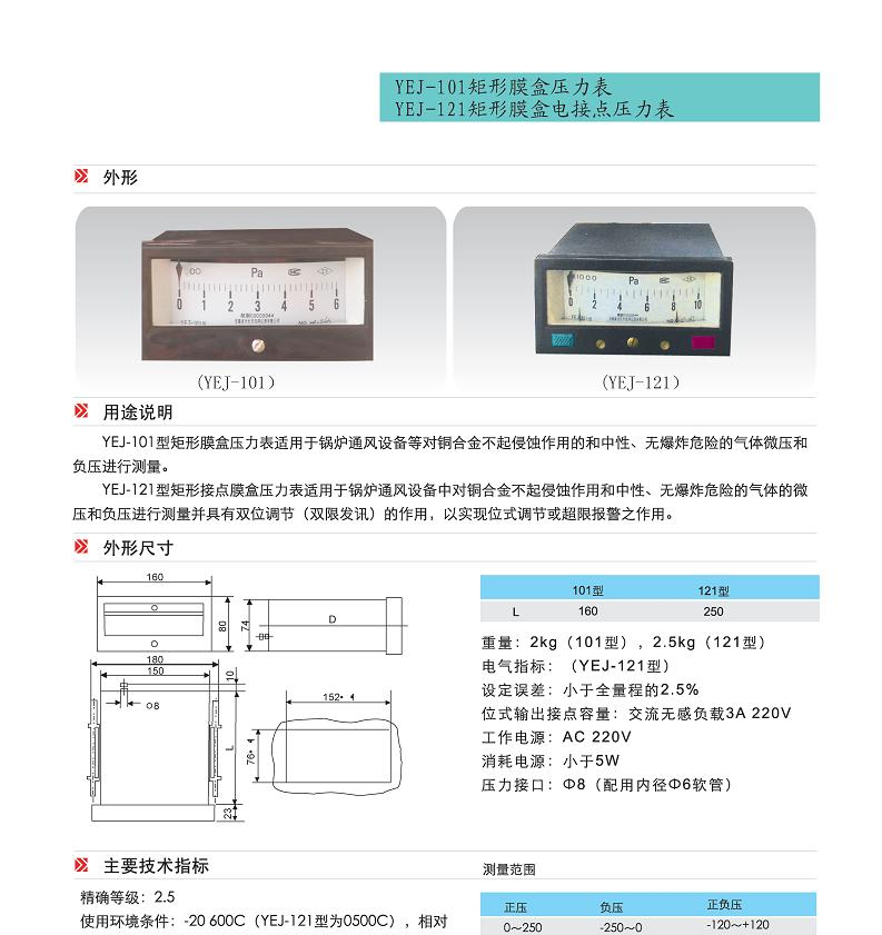 供应矩形膜盒压力表