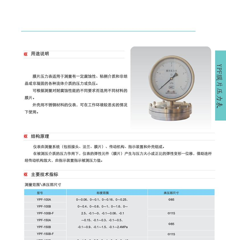 供应膜片压力表