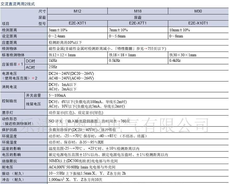 欧姆龙圆柱型电感型通用接近开关 E2E