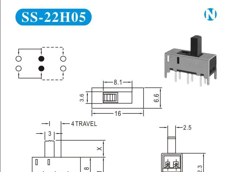 SS-22H05   拔动开关 滑动开关  开关