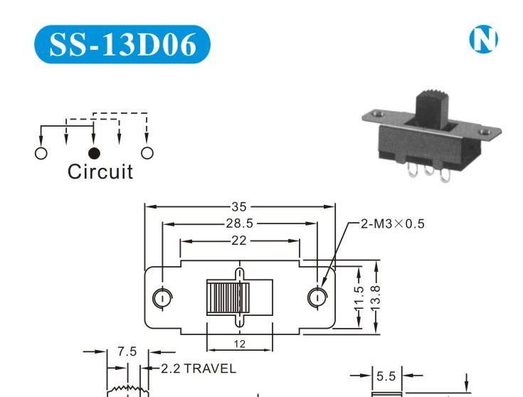 SS-13D06 三档拔动开关 贴片拔动开关