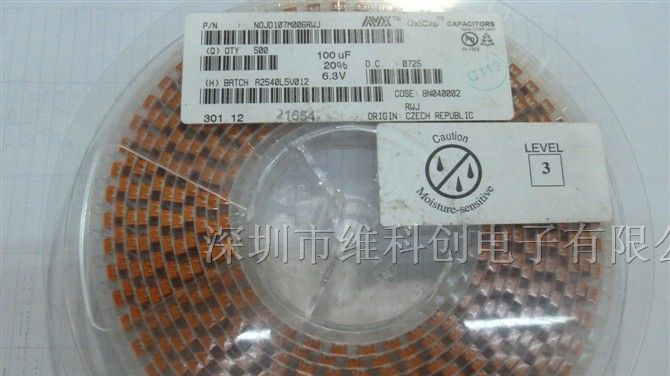 供应原装AVX钽电容 NOJD107M006RWJ 6.3V/100UF D