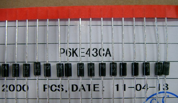 供应43V,600W瞬态抑制TVS二极管P6KE43CA