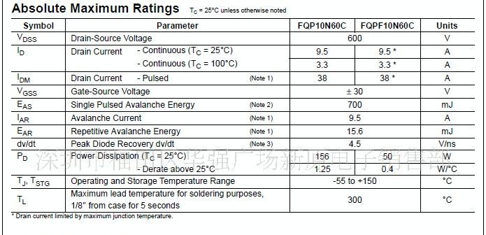 供应高压场效应管 FQPF10N60
