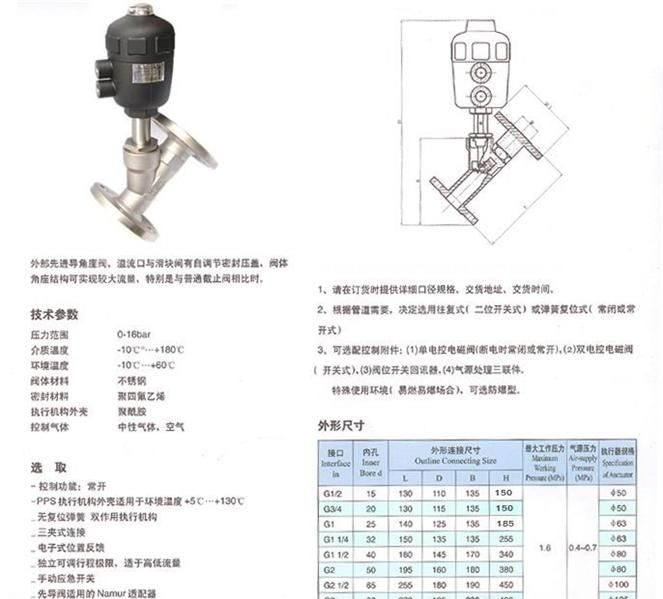 Y型法兰气动角座阀