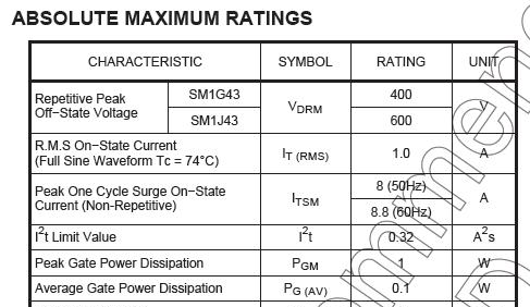 供应600V,1A晶闸管(双向可控硅)SM1L43,M1L43