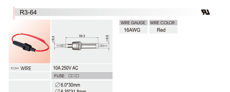 供应SCI R3-64(6.0*30mm)10A250VAC 线束保险丝座